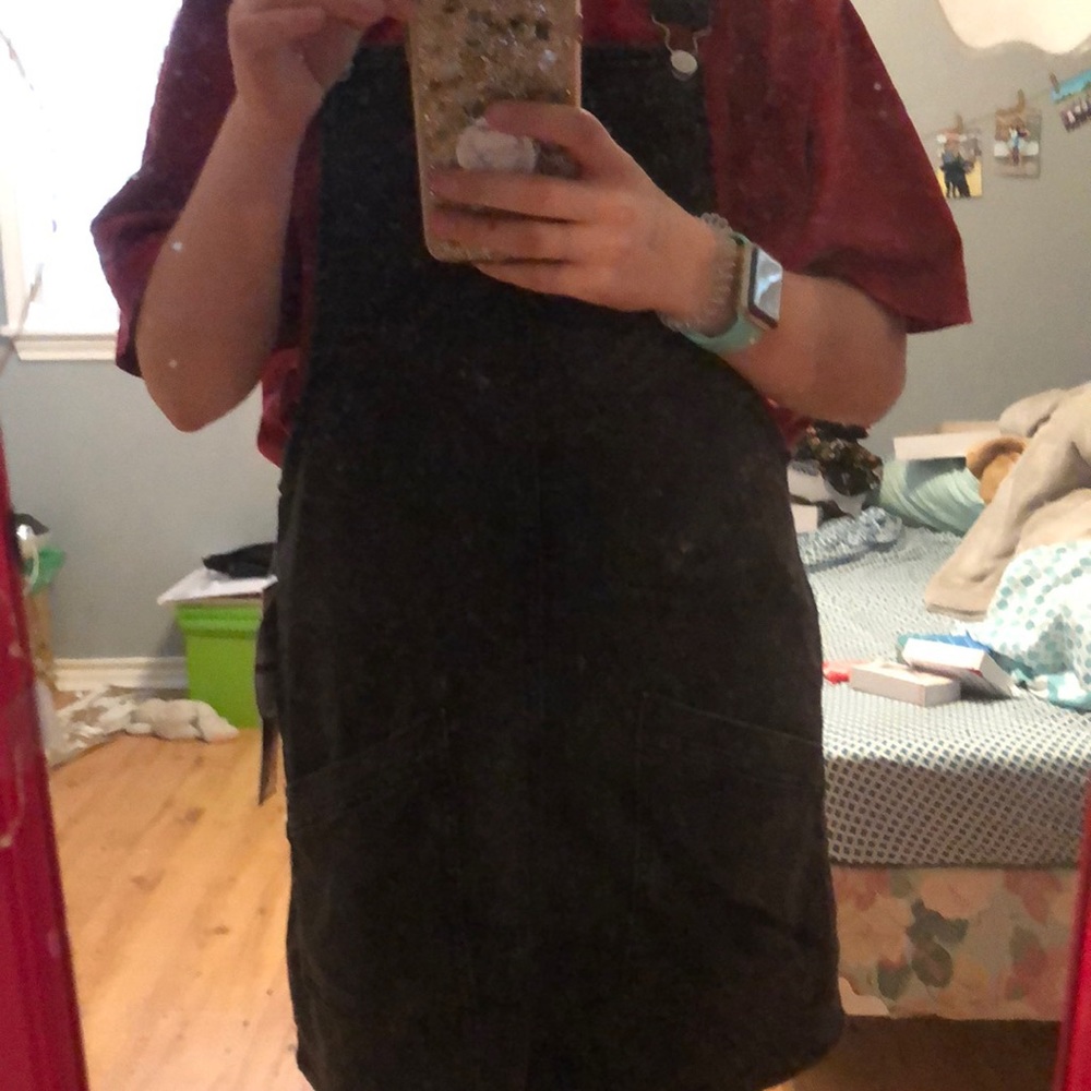 black overall dress